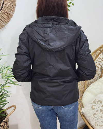 Parka femme noire réversible fausse fourrure Sora