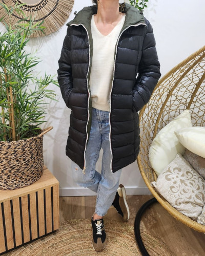 Parka femme kaki réversible doudoune noire Azylis