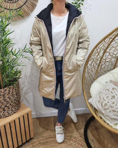 Parka femme dorée réversible doudoune noir Azylis