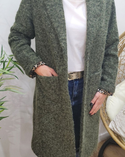 Manteau femme doublure léopard Jenny-Kaki