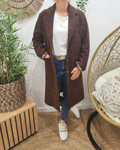 Manteau femme doublure léopard Jenny-Marron