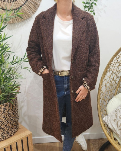Manteau femme doublure léopard Jenny-Marron