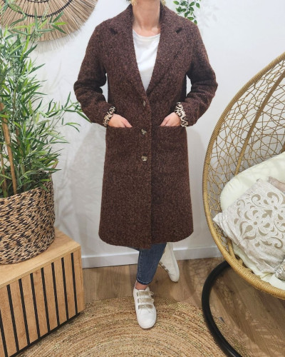 Manteau femme doublure léopard Jenny-Marron