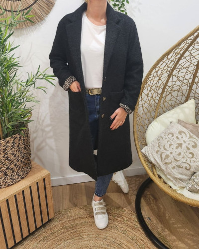 Manteau femme doublure léopard Jenny-Noir