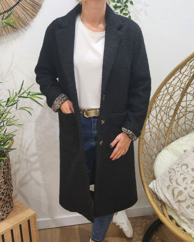 Manteau femme doublure léopard Jenny-Noir