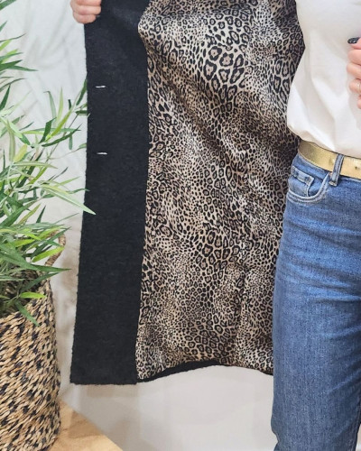 Manteau femme doublure léopard Jenny-Noir