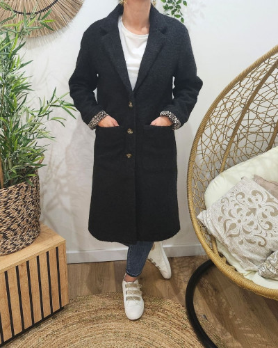 Manteau femme doublure léopard Jenny-Noir