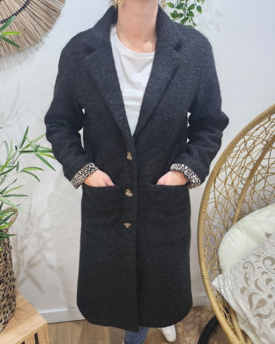 Manteau femme doublure léopard Jenny-Noir