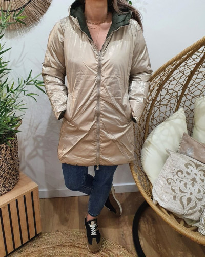 Parka doudoune kaki femme longue réversible dorée Isabela