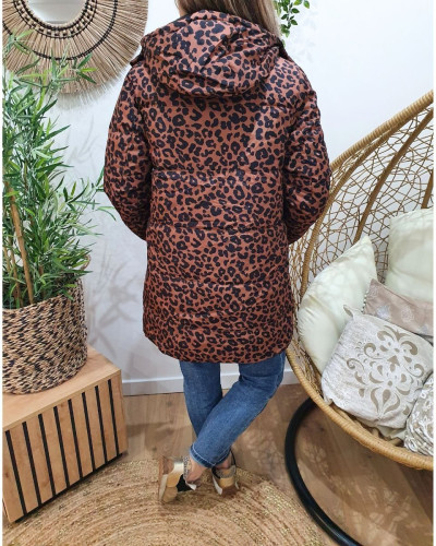 Doudoune longue femme réversible léopard choco et noire
