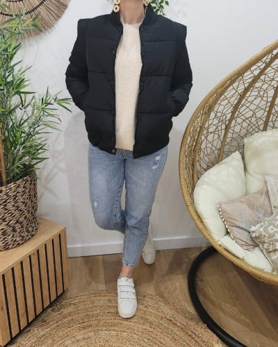 Doudoune noire courte femme style bombers