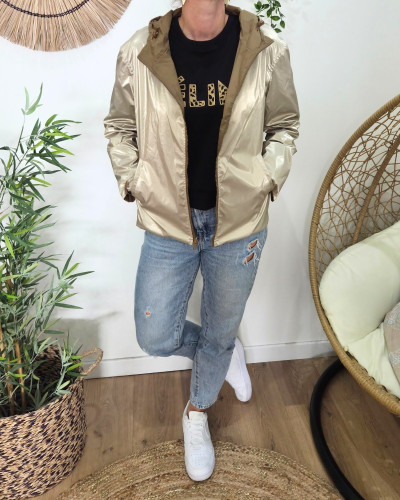 Parka fine femme courte réversible camel et dorée Tina