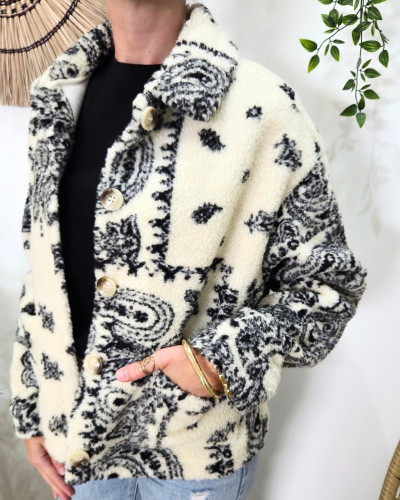 Manteau femme bouclettes écru et noir Zoraïa