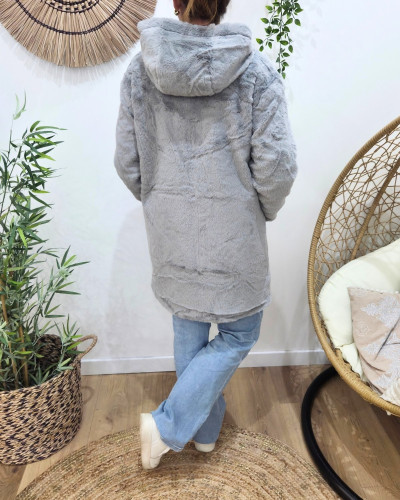 Parka femme argent réversible fausse fourrure grise Armanda