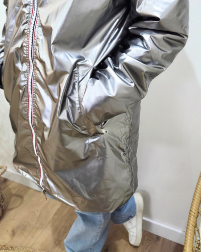 Parka femme argent réversible fausse fourrure grise Armanda