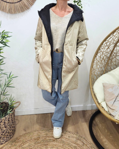 Parka femme noire matelassée réversible dorée Victoria