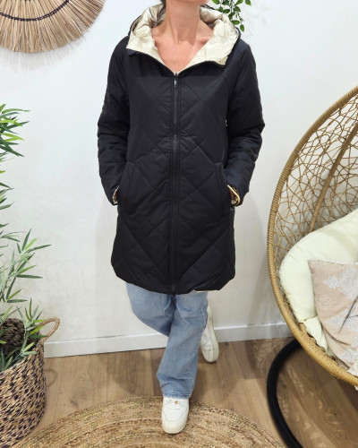 Parka femme noire matelassée réversible dorée Victoria