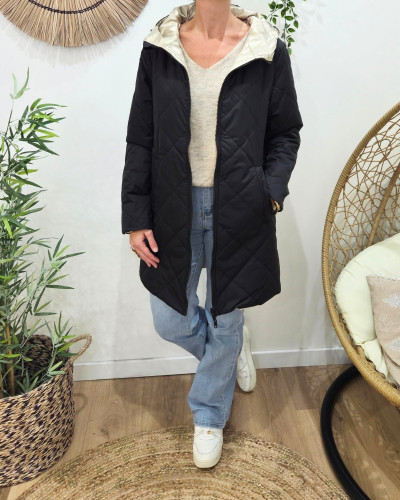 Parka femme noire matelassée réversible dorée Victoria