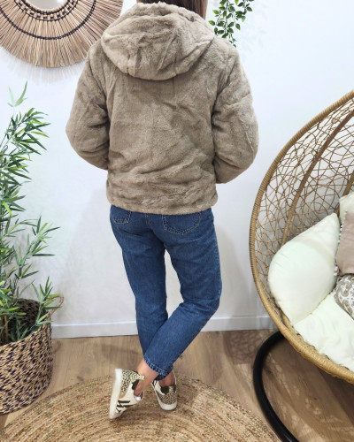 Parka femme bronze matelassée réversible fausse fourrure taupe Esma
