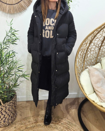 Doudoune longue femme noire à capuche Amélia