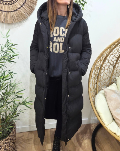 Doudoune longue femme noire à capuche Amélia