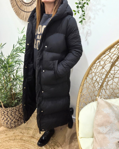 Doudoune longue femme noire à capuche Amélia