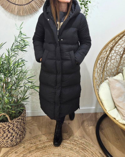 Doudoune longue femme noire à capuche Amélia