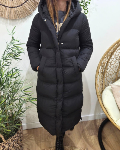 Doudoune longue femme noire à capuche Amélia