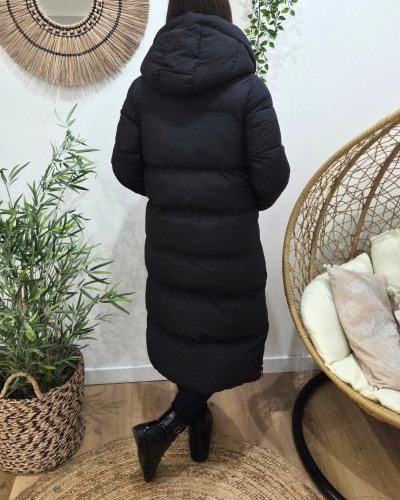 Doudoune longue femme noire à capuche Amélia