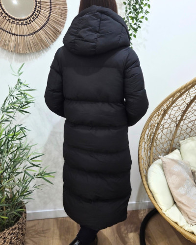 Doudoune longue femme noire à capuche Amélia