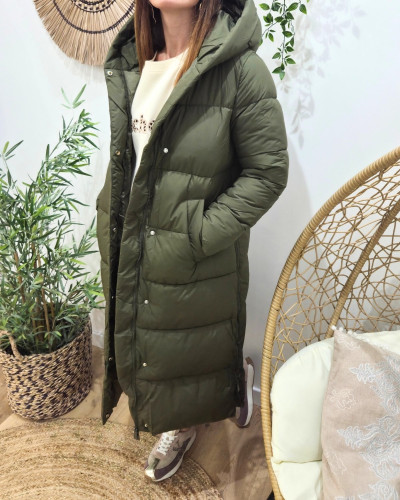 Doudoune longue femme kaki à capuche Amélia