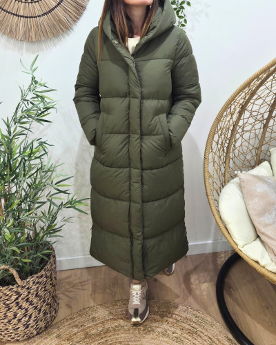 Doudoune longue femme kaki à capuche Amélia