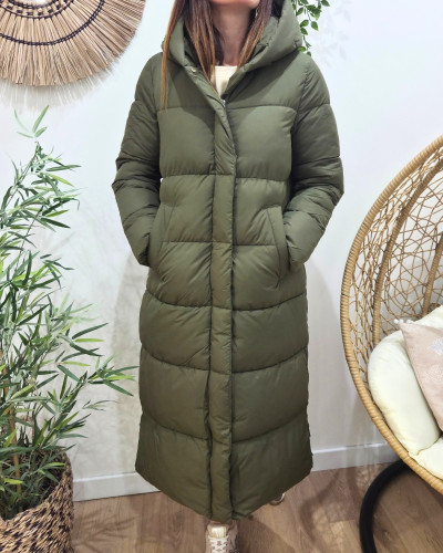 Doudoune longue femme kaki à capuche Amélia