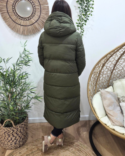 Doudoune longue femme kaki à capuche Amélia