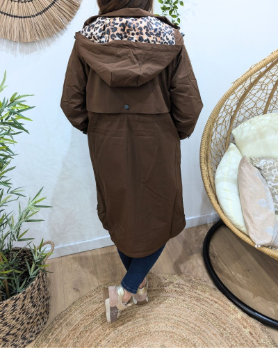 Parka femme longue esprit trench marron Nola