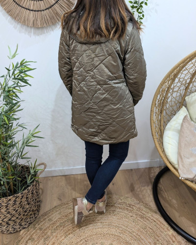 Parka longue femme bronze matelassée réversible fausse fourrure taupe Lioba