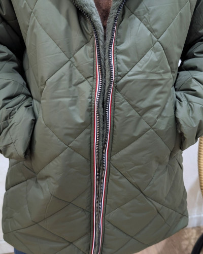 Parka longue femme kaki matelassée réversible fausse fourrure Lioba