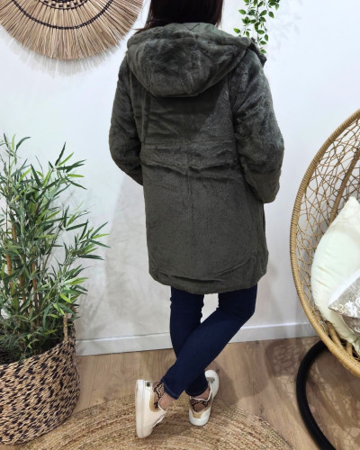 Parka longue femme kaki matelassée réversible fausse fourrure Lioba