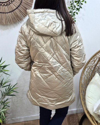 Parka longue femme dorée matelassée réversible fausse fourrure beige Lioba