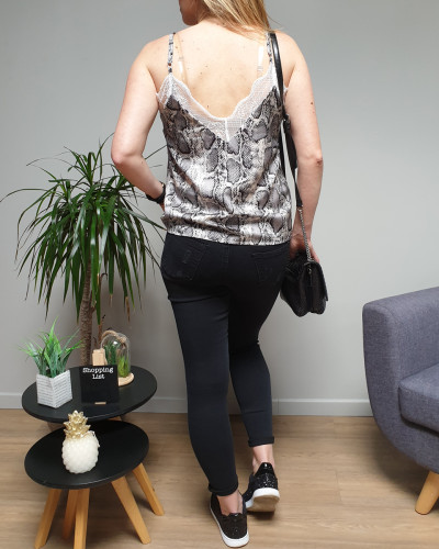 Pantalon slim noir trou genoux et cuisse skinny taille haute 7621