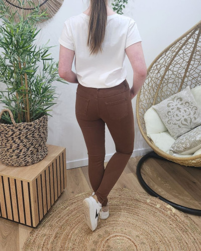 Pantalon femme marron skinny taille haute