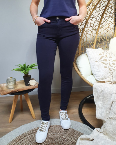 Pantalon femme bleu marine skinny taille haute