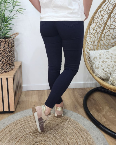 Pantalon femme bleu marine skinny taille haute