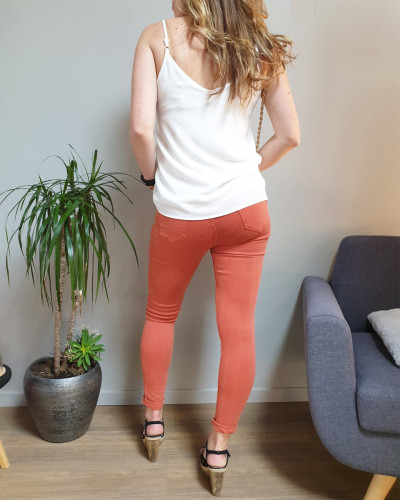 Pantalon brique skinny taille haute