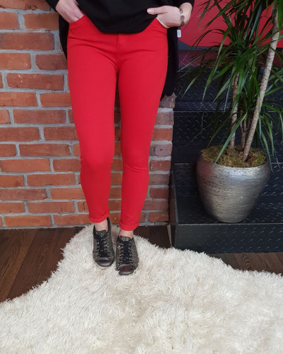 Pantalon rouge skinny taille haute