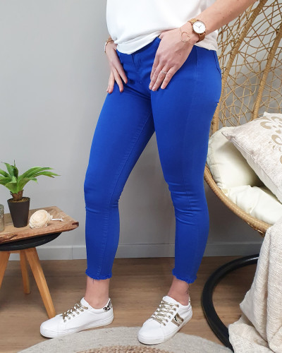 Pantalon bleu roi 7/8 skinny taille haute