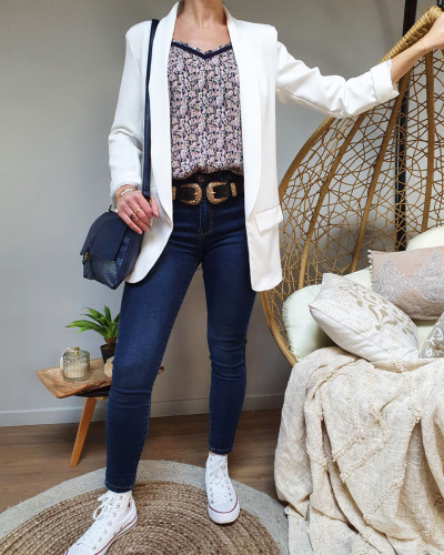 Jean bleu fonc l g rement d lav skinny taille haute 11865
