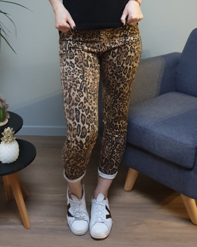 Pantalon slim léopard marron