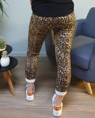 Pantalon slim léopard marron