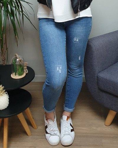 Jean clair effet usé skinny taille haute